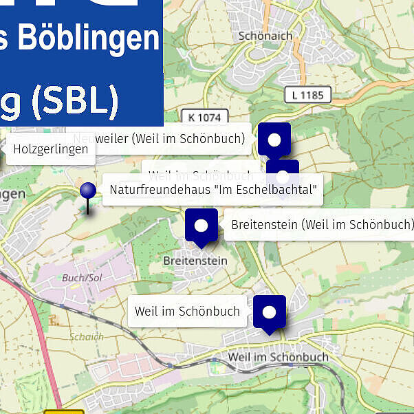 Kartenskizze mit den Gemeinden in der Schönbuchlichtung